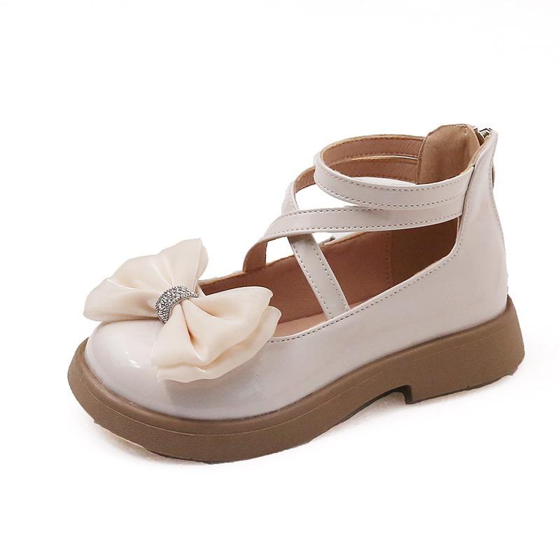 Girls Sweet Bowknot Rhinestone Lolita Princess Kids Leather Single Shoes