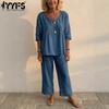 Women's Fashion Casual Summer Spring Solid Color Print 1/2 Sleeves O-Neck Trousers Pants Suits