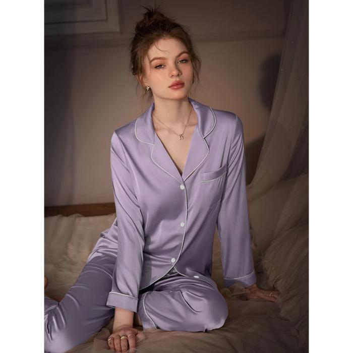 Autumn Spring New  Soft Pajamas for Women Cute Cow Stripe Pajamas for Women Lapel Cardigan 2 Piece Outfit Set Women