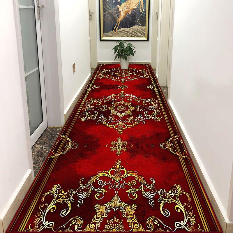 Persian Style Red Home Corridor Decoration Long Rug Lint-free Stair Non-slip Carpet Customizable Hallway Decor Mat Easy Cleaning