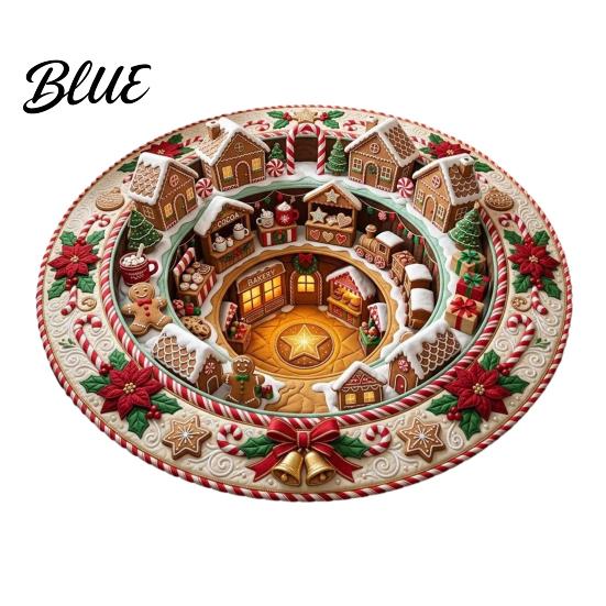 Entryway Christmas Runner 3D Rug Illusion Area Round Decorative Soft Comfortable Seasonal Rug Floor Mat Festive Carpet for Indoor Home Living