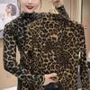 Leopard Print Tummy-Concealing Long Sleeve Top for Middle-Aged and Elderly Moms