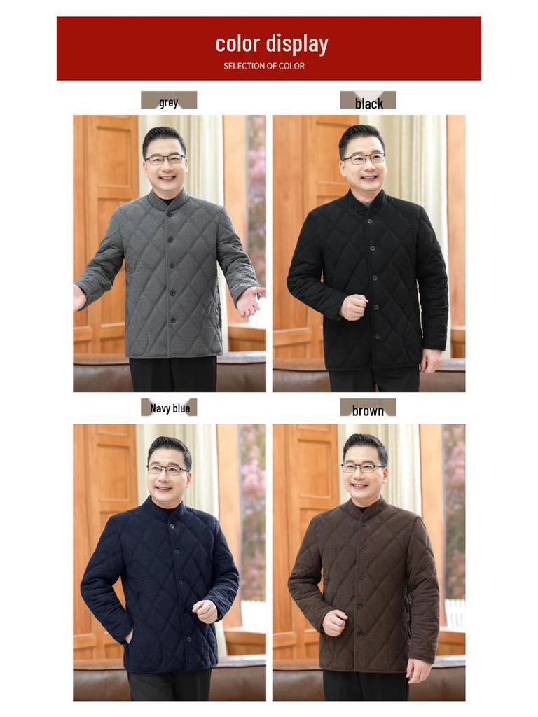 Men's Winter Cotton-Padded Jacket for Seniors - Thick Velvet Lining, Warm Outerwear for Dad or Grandpa
