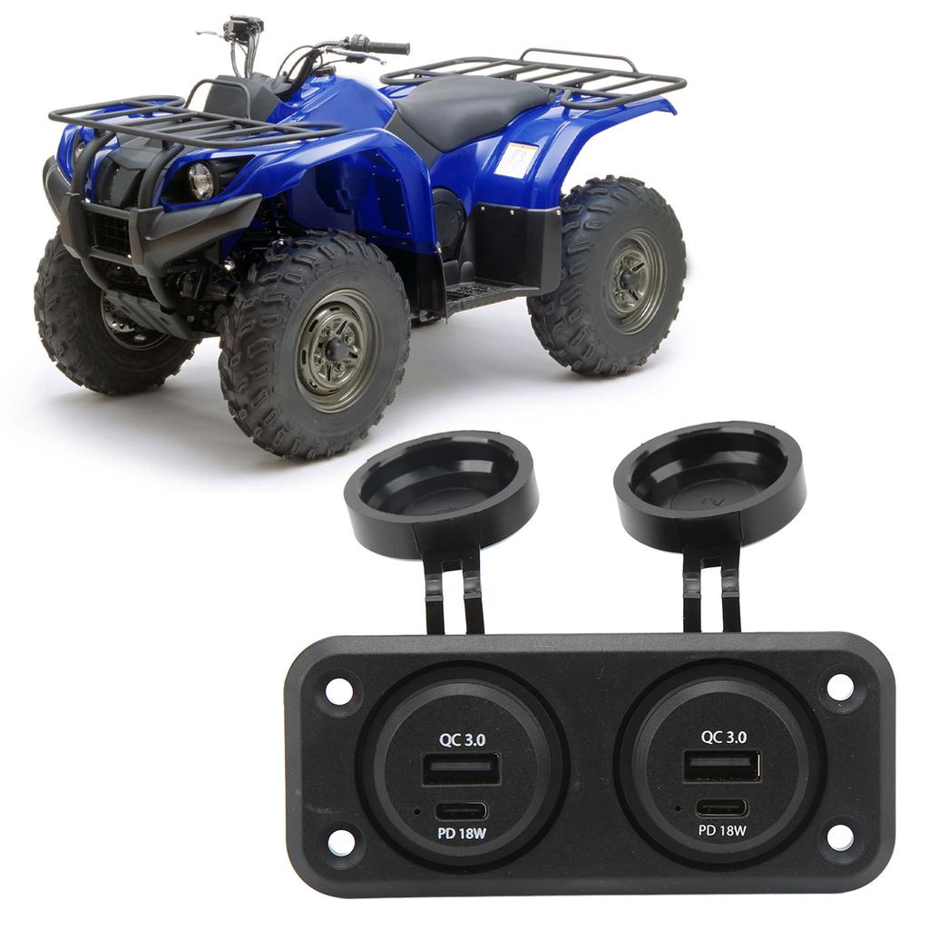 Dual Port Car Charger 2 Way DC 10‑30V USB TYPE C Power Outlet Socket with Mounting Panel Charging Ad