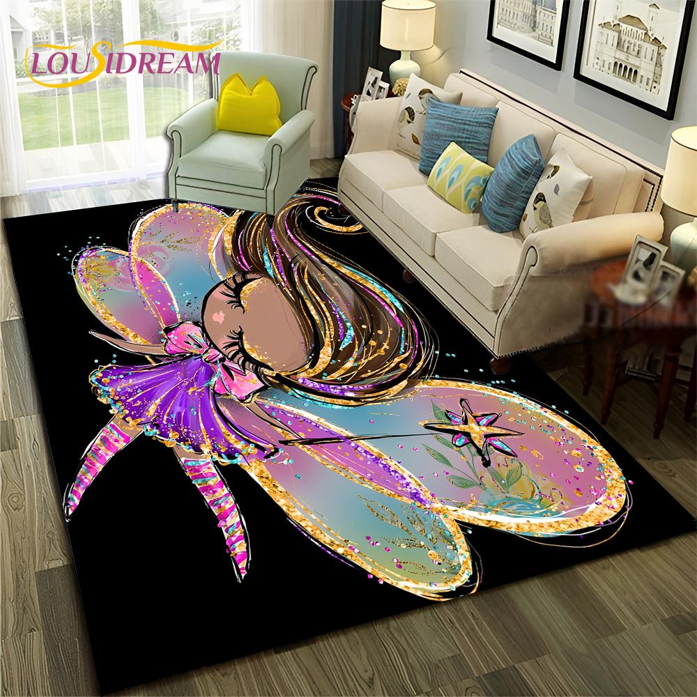 Cartoon Dream Ballet Girl Ballerina Swan Carpet Rug for Home Living Room Bedroom Sofa Doormat Decor,kids Area Rug Non-slip Mat
