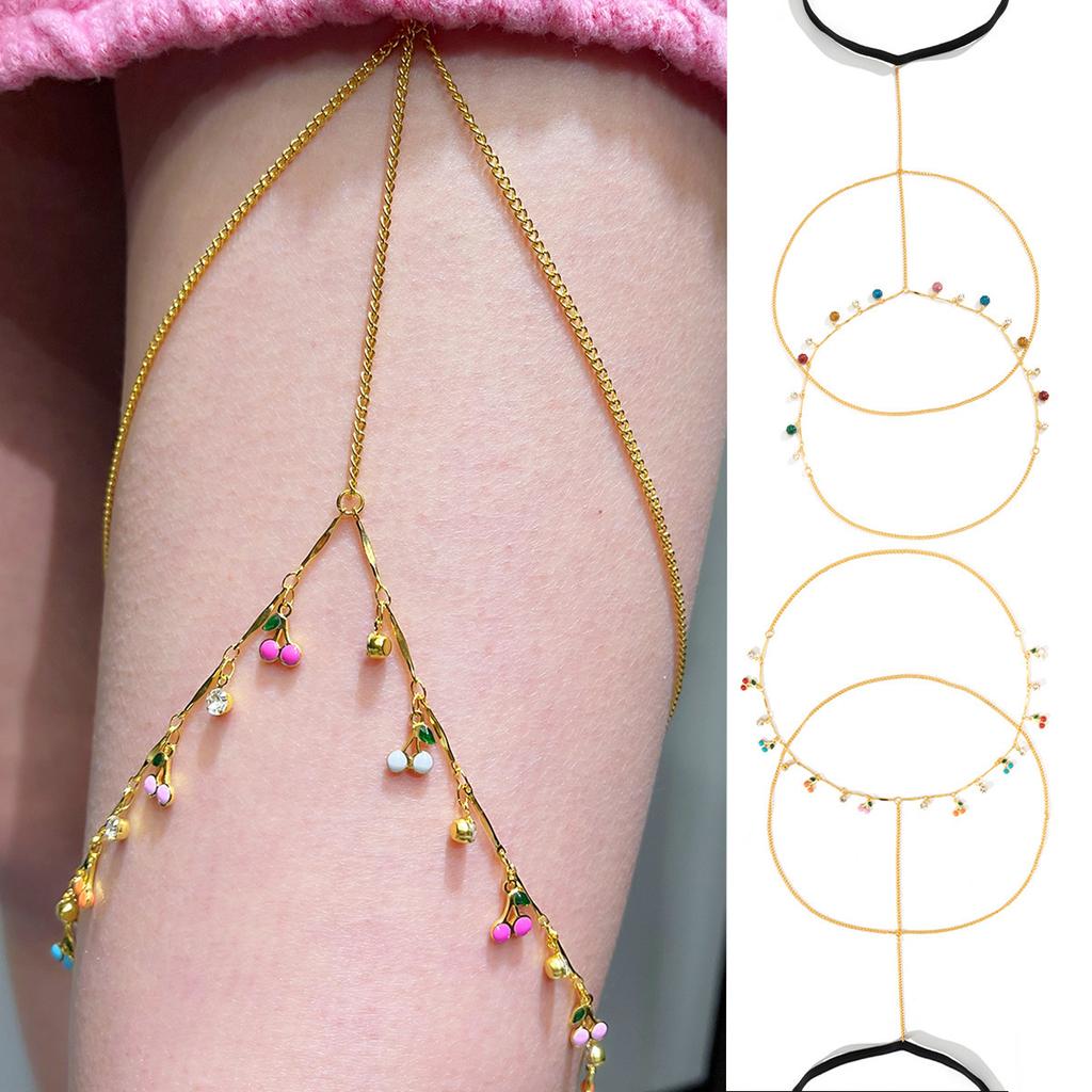 Accessories, Sweet And Cool Spice Girl Chain Elastic Legs, Colored Fruit Cherry Fringed Thigh Chain Women
