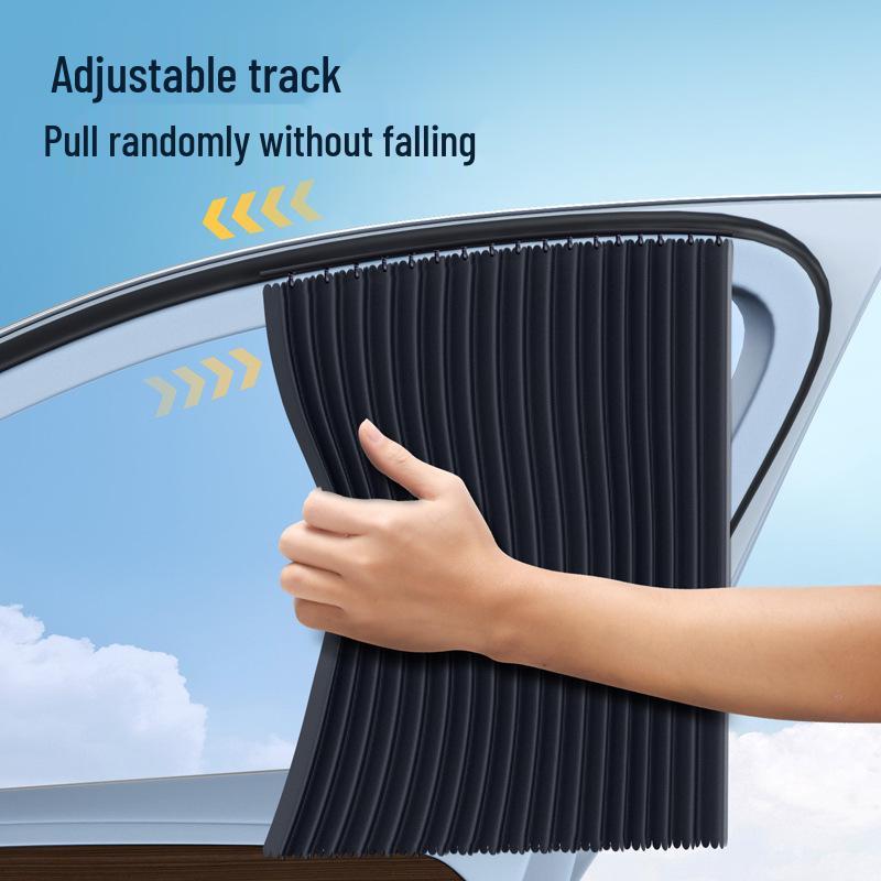 Automatic Retractable Car Sunshade Curtain with Embedded Blackout Privacy and Magnetic Track for Side Windows