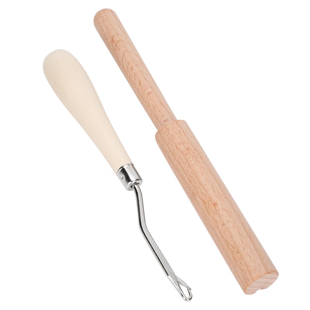 Gebogene Knüpfhaken Nadel DIY Handgefertigt Teppich Häkelnadel Holz Fadenabschneider Set