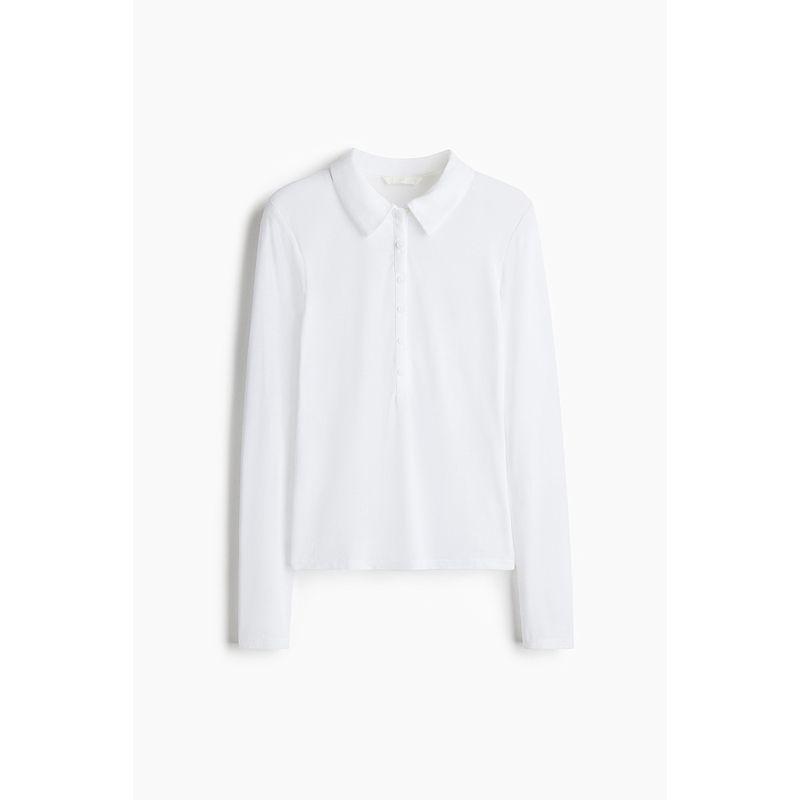 

HM 2025 Лето Новая Женская одежда Трикотажная рубашка-поло 1272997 White 155/80