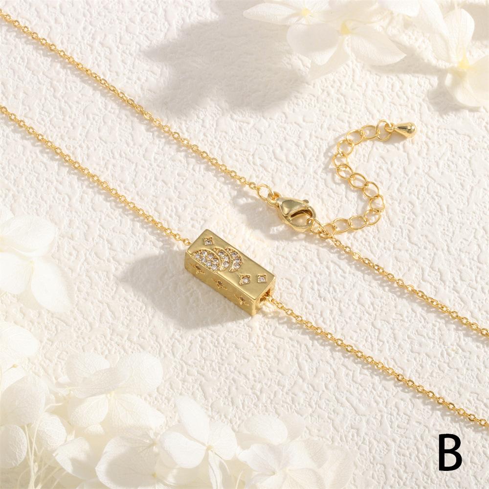 

Европейское и американское ожерелье-чокер с радужной звездой и луной, цепочка для ключиц, прямоугольная подвеска с цирконом с четырех сторон, шейная цепочка