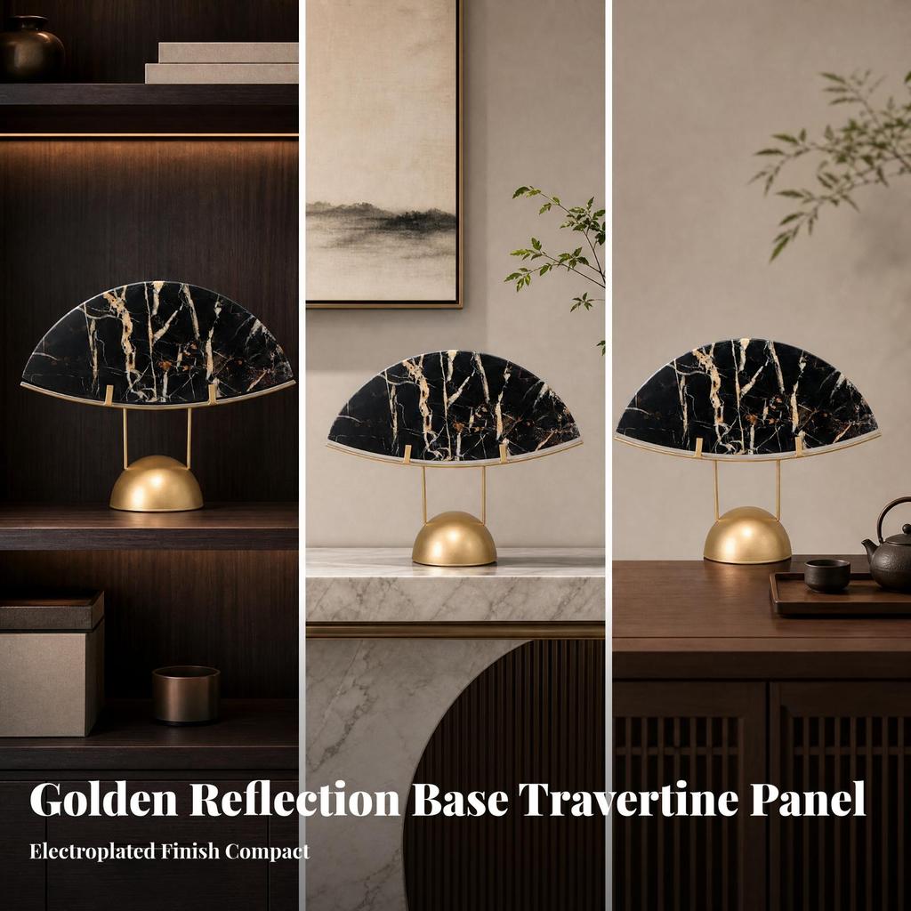 Semi-circular Stone Sculpture with Veined Panel for Tea Cabinet Decor