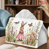 2D Flat 1pc, Tissue Box. Spring Garden Rabbit Pattern Napkin Dispenser, Reusable, Daily Desktop Tissue Organizer, Suitable for Kitchen Living Room Bed