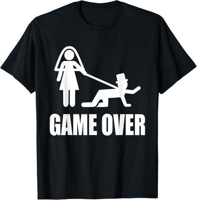 Nový styl Čistá bavlna Unisex Dámské Tričko Vtipná Hra Ženichů Game Over Svatba Vtipné Týmové Trička Ženicha