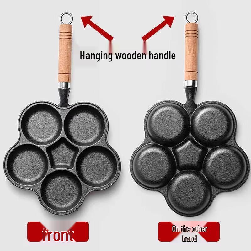 WuTuo Non-Coated Cast Iron 5-Hole Breakfast Frying Pan