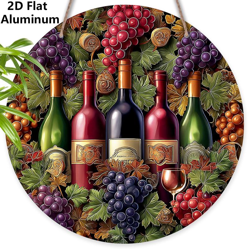 

2D Flat Autumn Aluminium Sign with Grape Red Wine Pattern - Thanksgiving Figurine Ornaments - Ideal for Front Door, Wall, Porch, Fence Decor - Ideal 7.87×7.87inch