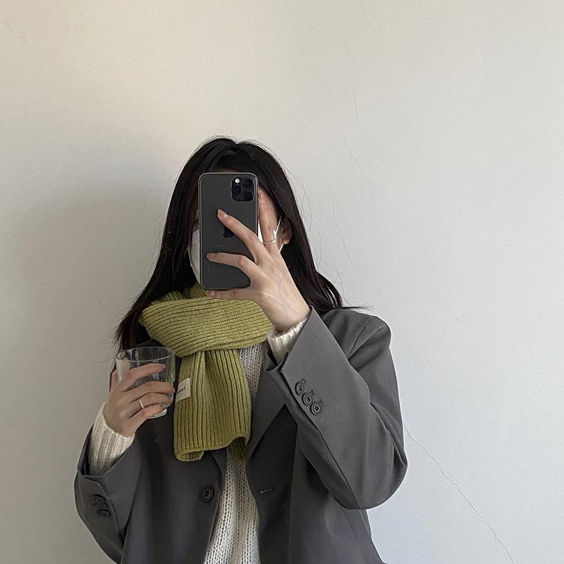 Korean Gentle Warm Scarf Women's Autumn and Winter Knitted Wool Solid Color Versatile Long Couple Scarf Student Trendy