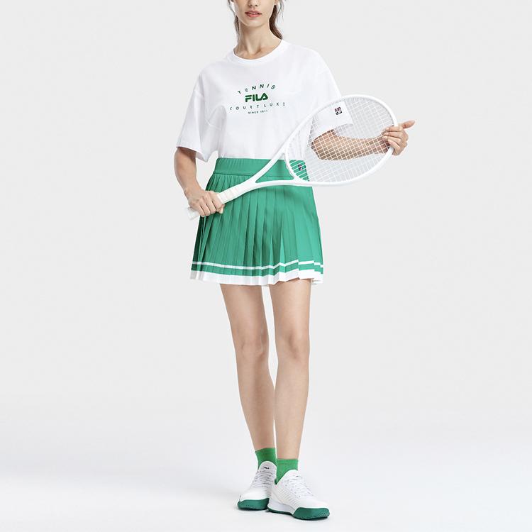 Fila Tennis Series Solid Color Logo Mid Waist Pleated Casual Skirt Women Skirts Celadon-Green A11W333304FGN
