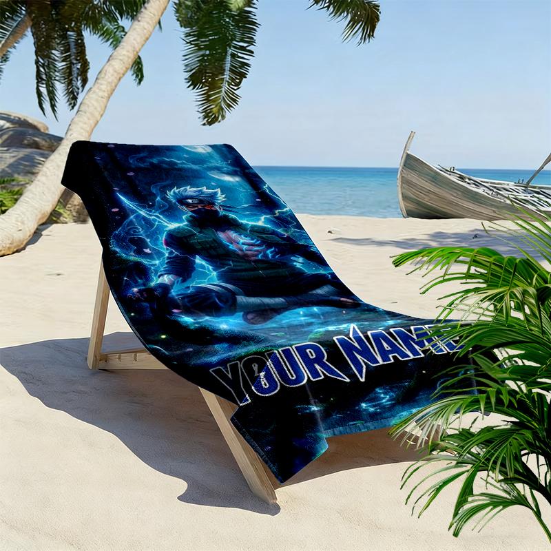 Custom Name Kakashi Hatake Print Beach Towel, Large Soft Quick Dry Towel for Beach Camping Swimming_xia