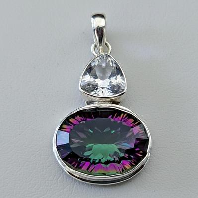 Mystic Topaz Clear Quartz Pendant, Gemstone Pendant, 925 Solid Silver Jewelry, Women Necklace, Gift for Her