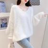 Women's Faux Mink V-Neck Pullover Sweater