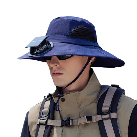 Fan Hat Wide-Brimmed Outdoor Hat with Fan Design Breathable Mesh 3 Gear Adjustable Speed Hiking Cycling Fishing Hat