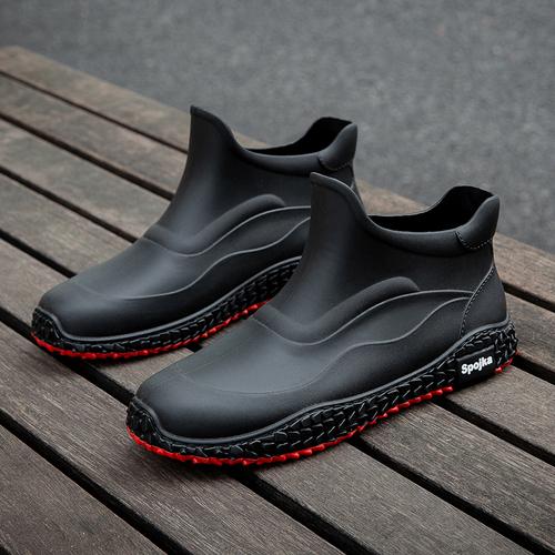 Men's Anti Slip And Waterproof Short Rain Boots, Rider Rubber Shoes, Kitchen And Outdoor Water Shoes