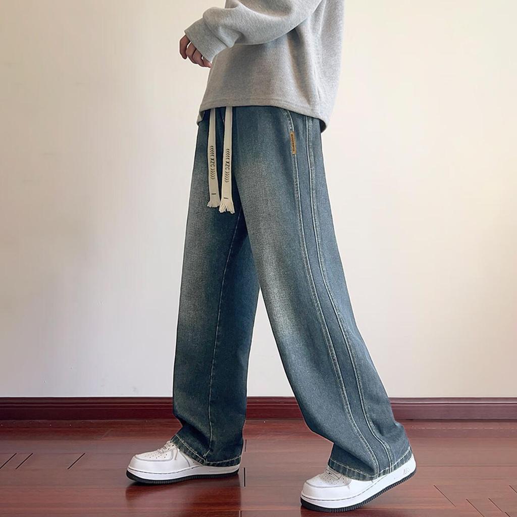 TonLion Autumn And Winter Men's Side-Slit Straight-Leg Jeans