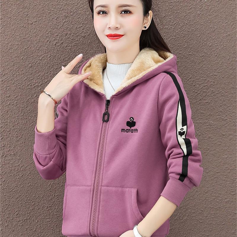 Casual Loose Short Fleece Jacket Women Autumn Long Sleeve Hooded Sweatshirt Streetwear Fashion Sports Hoodies