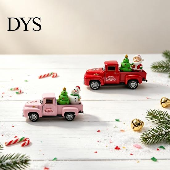 Christmas Car Ornament Pickup Truck Figurine, Vintage Statue with Santa Claus, Vehicle Figurine Tree, Snowman, Miniature Alloy for Holiday Party Decor