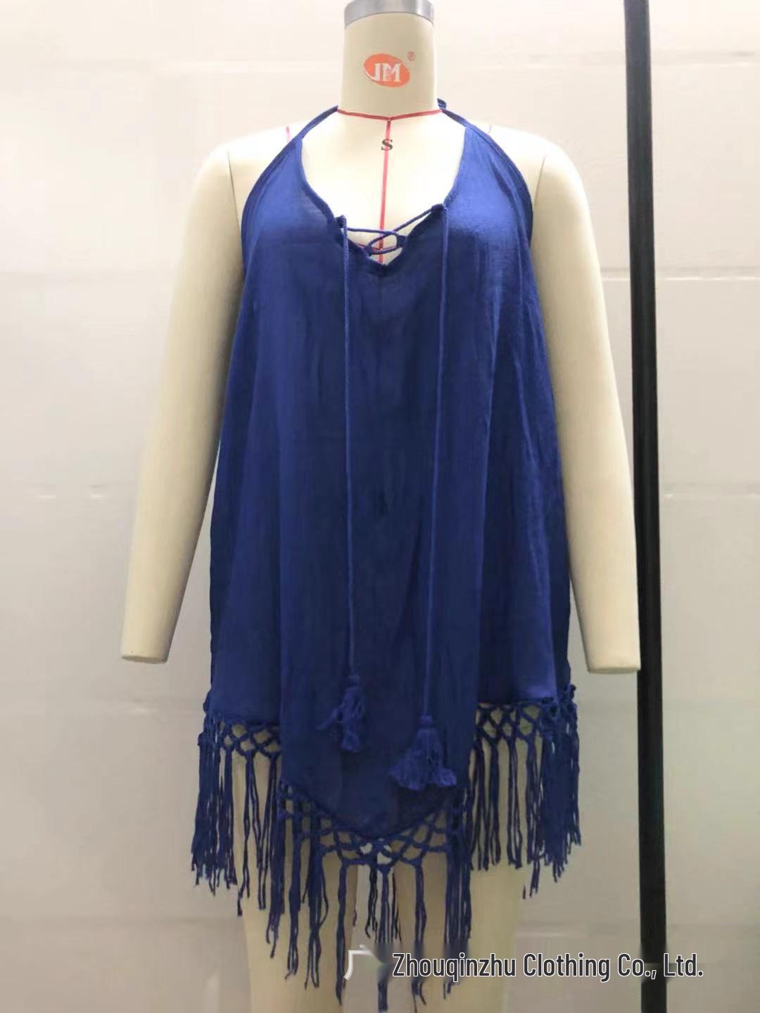 

Летнее кисточное бикини пляжная накидка на подтяжках - Однотонная One Size королевский синий