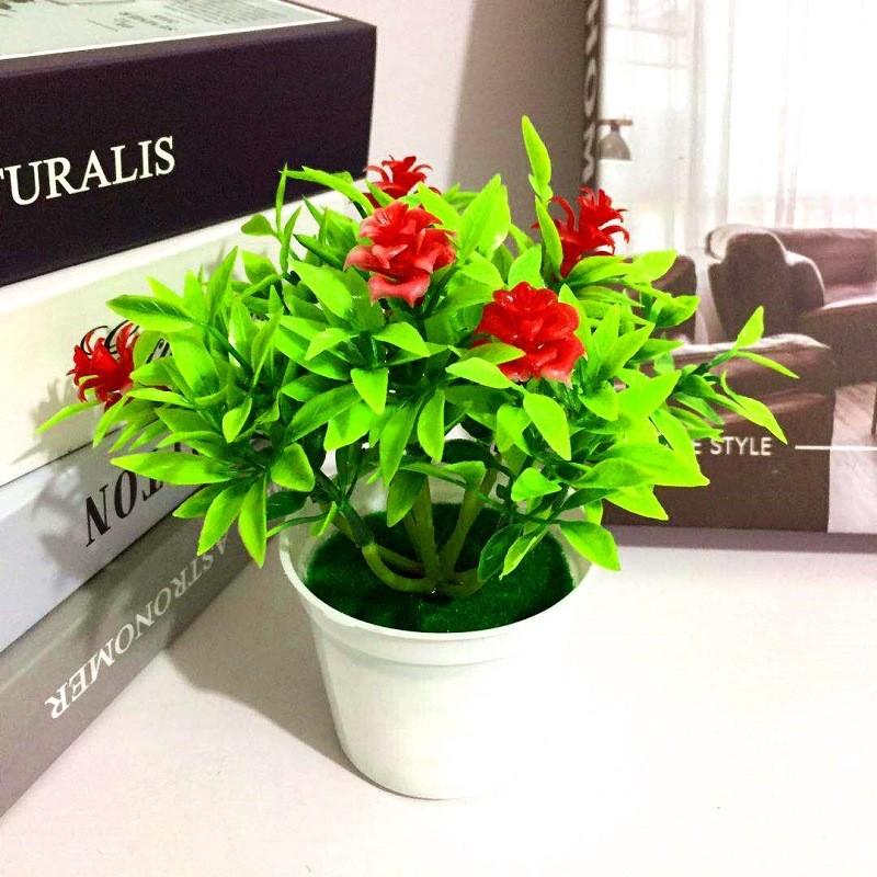 Rose Mini Plastic Artificial Flower Green Plant Potted Plant For Decor Indoor