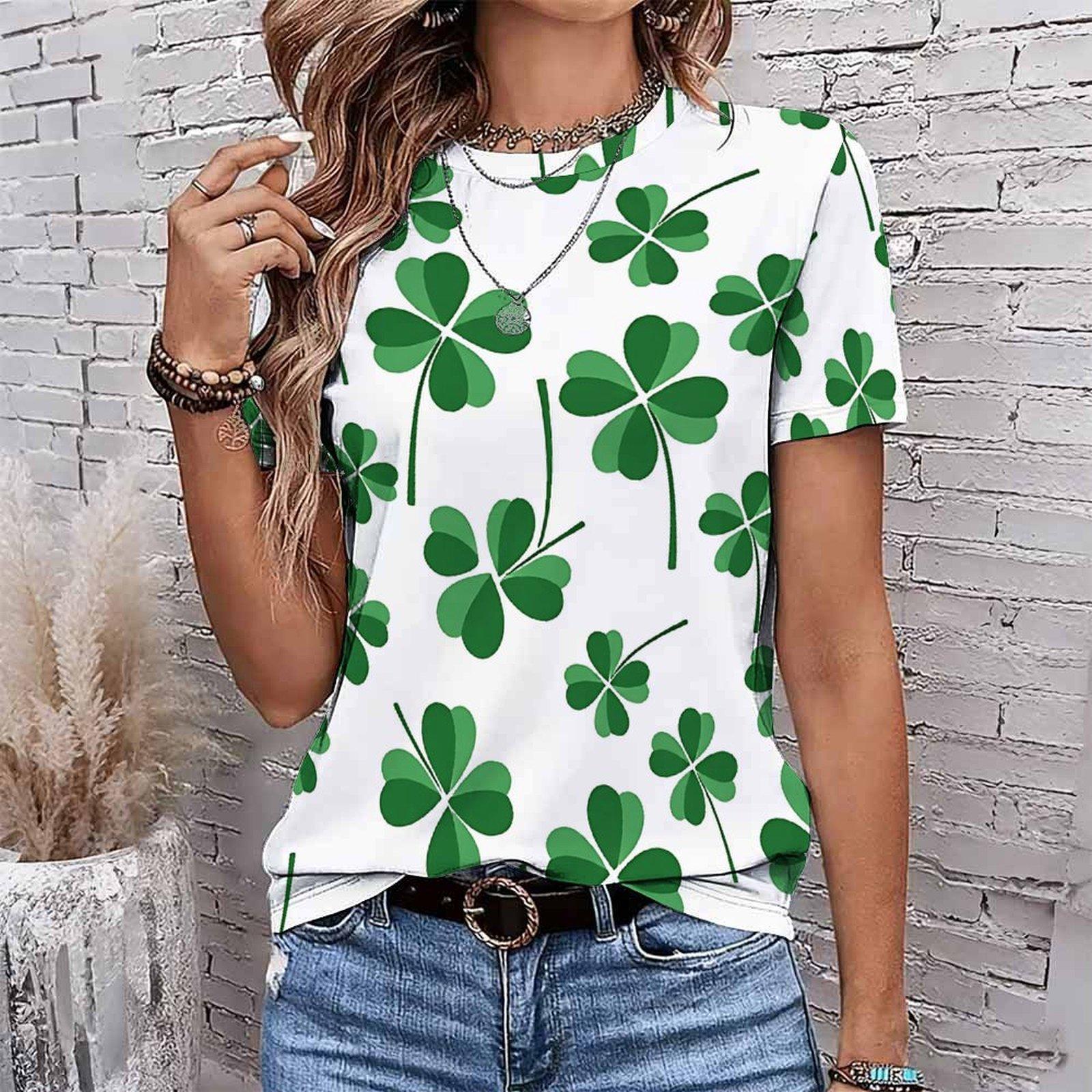 

Модная женская футболка с ретро-принтом в виде линий и узоров с клевером, забавная повседневная футболка с круглым вырезом и короткими рукавами, летняя женская футболка XS белый