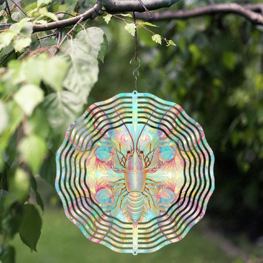 10 Inch Hanging Wind Chime with Rotating Hook Lobster Floral Design Durable Metal Garden Cent