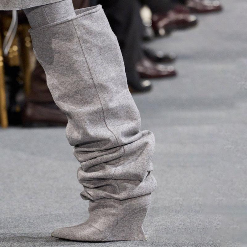 Women's Wedge Heel 7.5 Cm High Heels Knee Length Cool Boots Slant Heel Fashion Show Large Size Spring/Summer Women's Boots