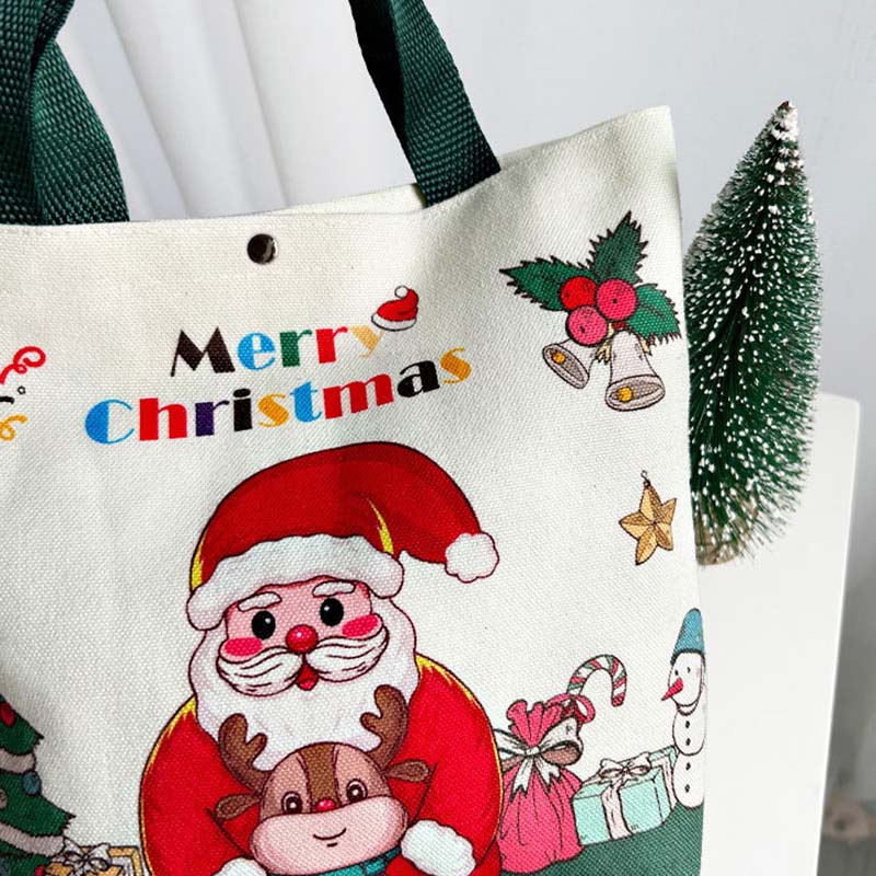 WTEMPO 4PCS Christmas Gift Bags Christmas-themed Pattern Printed Present Bags Christmas Eve Tote Bags Hand-held Packaging Bags