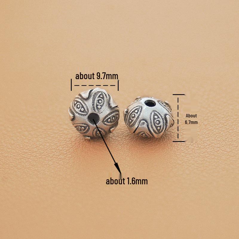 Thai Handmade Sterling Silver Patchwork Round Beads Bracelet - Retro Style DIY Jewelry Accessory