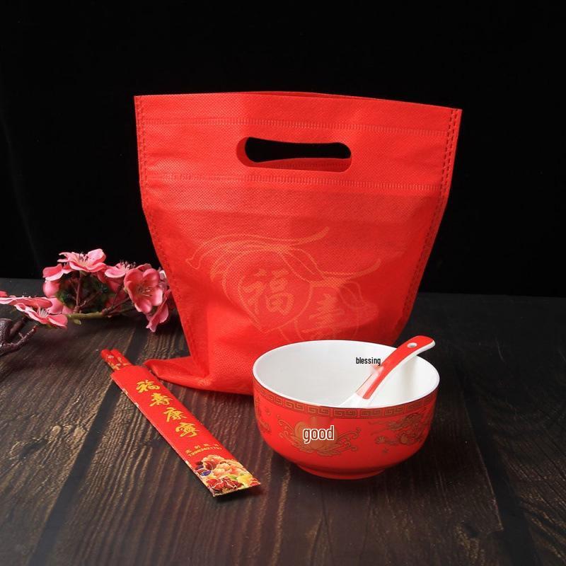Centenarian Celebration Ceramic Gift Set: Chinese Style Longevity Bowl for Birthday Blessings