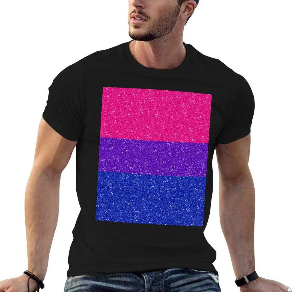 Faux Glitter Bisexual Pride Flag Background TShirt Large Size Basic Casual TShirt