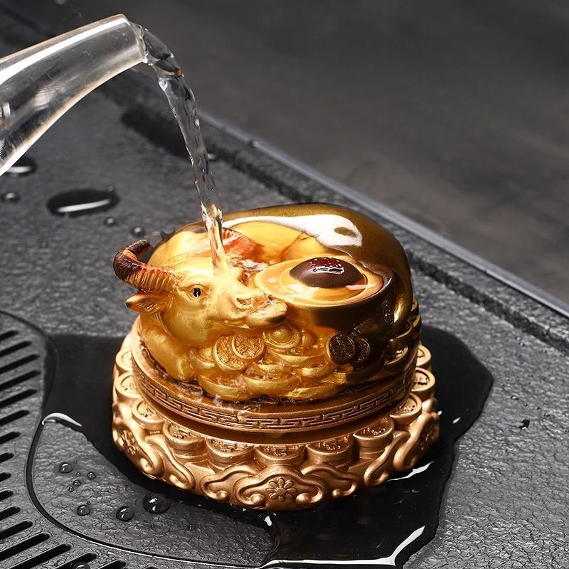 Ox Color-changing Tea Pet Ornament Exquisite Tea Table Handmade Decorations Cartoon Tea Pets Resin Handicrafts Home Decoration