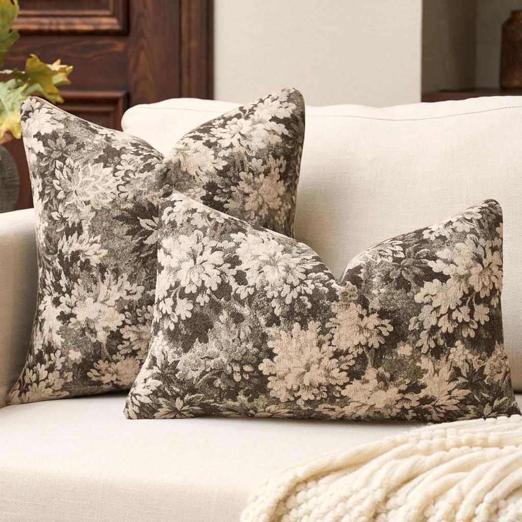 Vintage Neutral Floral Jacquard Throw Pillowcase Soft Decorative Farmhouse Accent Couch Pillow Case for Home Living Room Bed