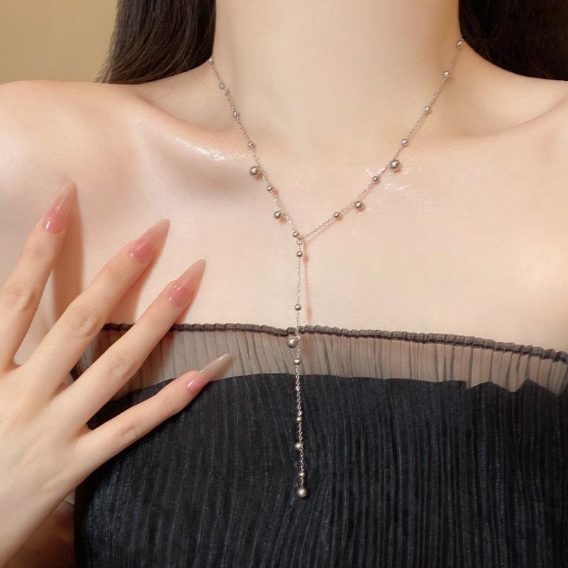 Long tassel titanium steel necklace female design collarbone chain neck chain with