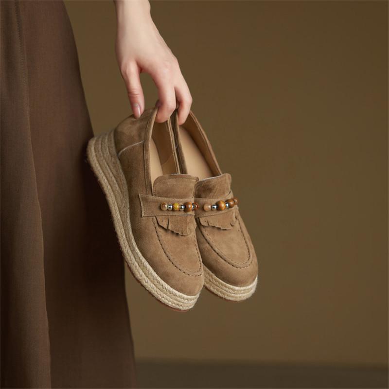 Fashion New Spring/autumn Sheep Suede Women Shoes Round Toe Loafers Shoes for Women Fashion Platform Women Pumps Wedge Heel Shoes