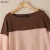 ZANZEA Women Casual Round Neck Loose Long Sleeve Patchwork Blouse