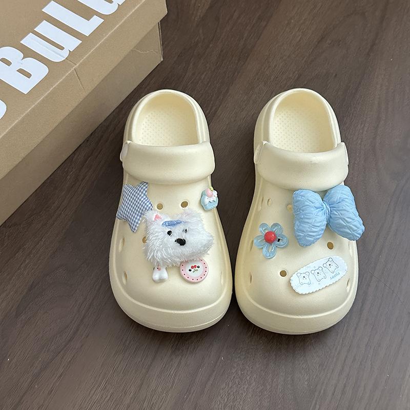 

Thick-soled bag head slippers women s spring and summer new beach sandals wear hole shoes to increase orgasm 40-41 белый