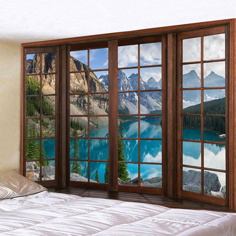 Hanging Home Decoration Wall Cloth Tapestry Imitation Window Mountain View Tapestry Sea Window Forest Wall
