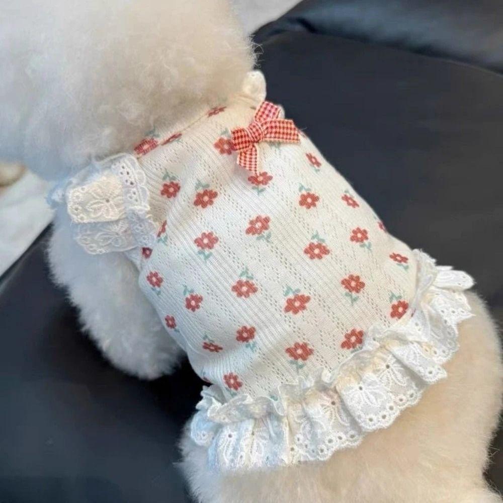 Lace Trimmed Floral Dog Dress Cute Cat Lace Camisole Sweet Pet Camisole Vest  Cat Clothes