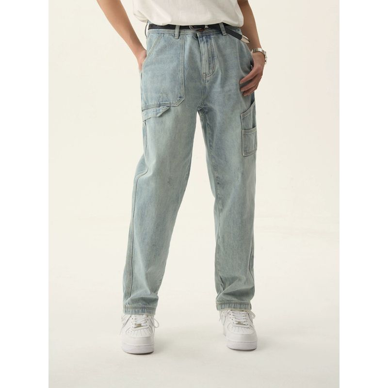 American Retro Multi-Pocket Work Jeans for Men 2024 New Straight-Leg Lumberjack Pants Export Men s Casual Pants 089 Light Blue EUR31