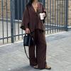 Causal Oversized Solid Cotton Linen Pant Suit Women Single Button Long Sleeve V-neck Shirt Set Summer New Lady Streetwear