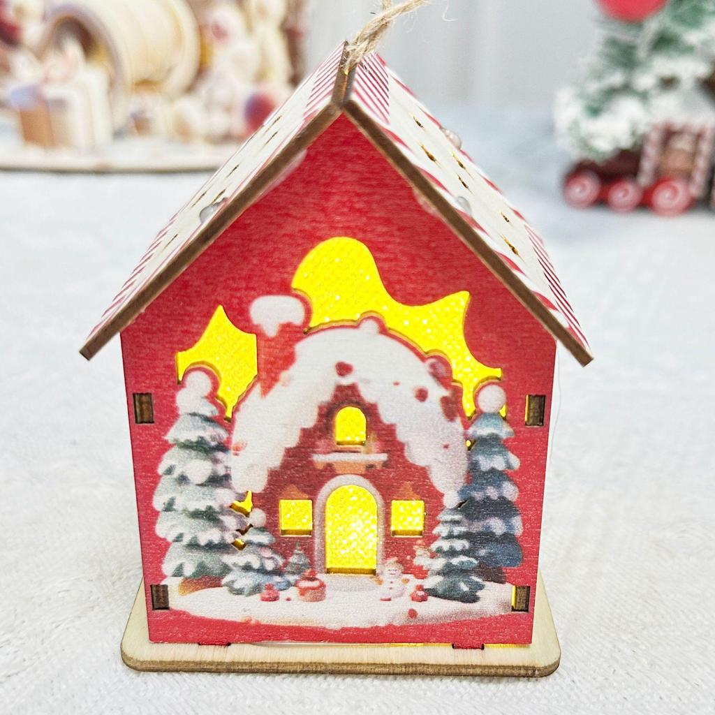 Nordic Style Light-Up Wooden Christmas Tabletop House Ornaments