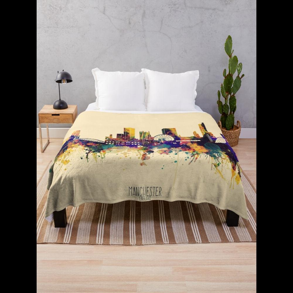 Manchester Skyline Throw Blanket Soft Cozy Plaid Design for Living Room Couch Bed Home Decor 75X95CM